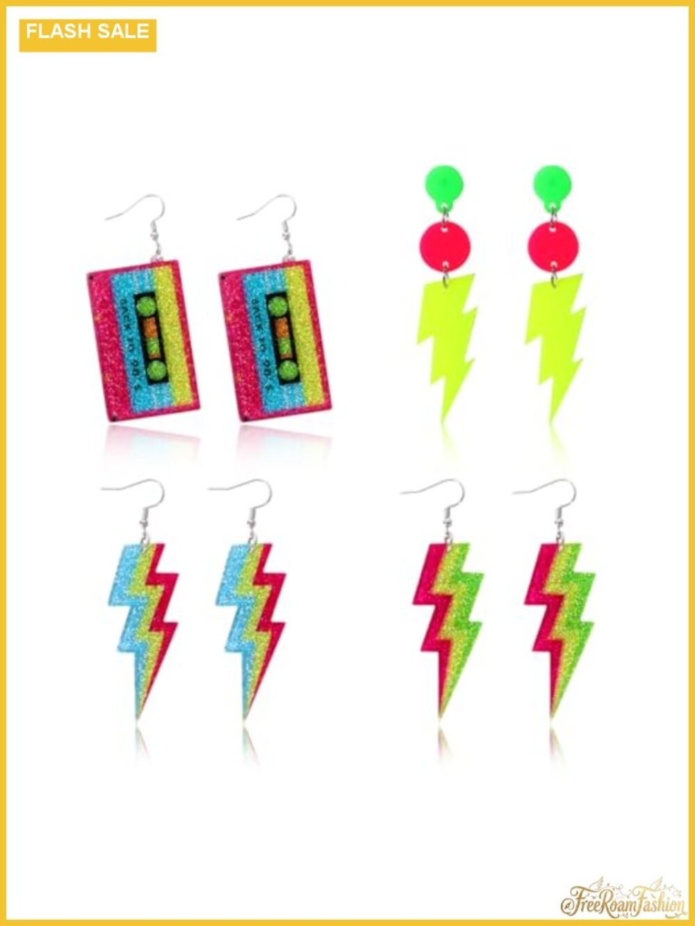 4 Pairs Acrylic Drop Earrings Retro 80s 90s Party Costume Jewelry